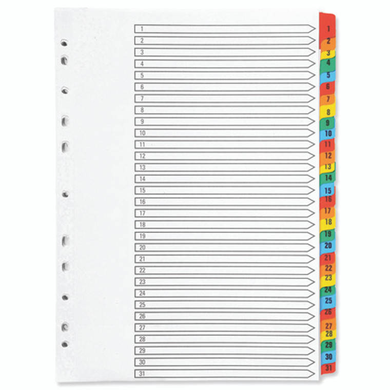 KF01522 Q-Connect 1-31 Index Multi-punched Reinforced Board Multi-Colour Numbered Tabs A4 White KF01522