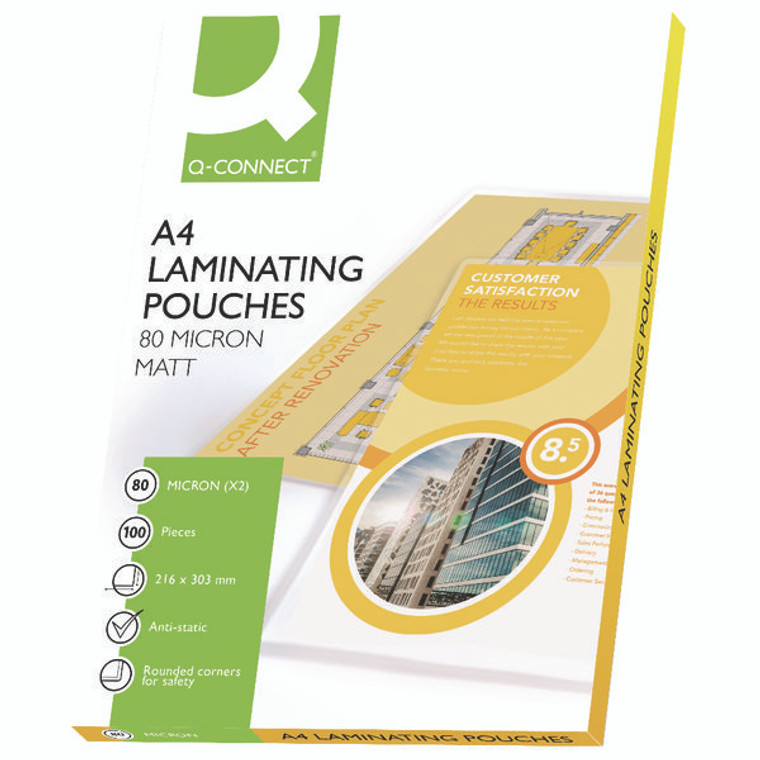 KF24057 Q-Connect Matt A4 Laminating Pouch 160 Micron Pack 100 KF24057