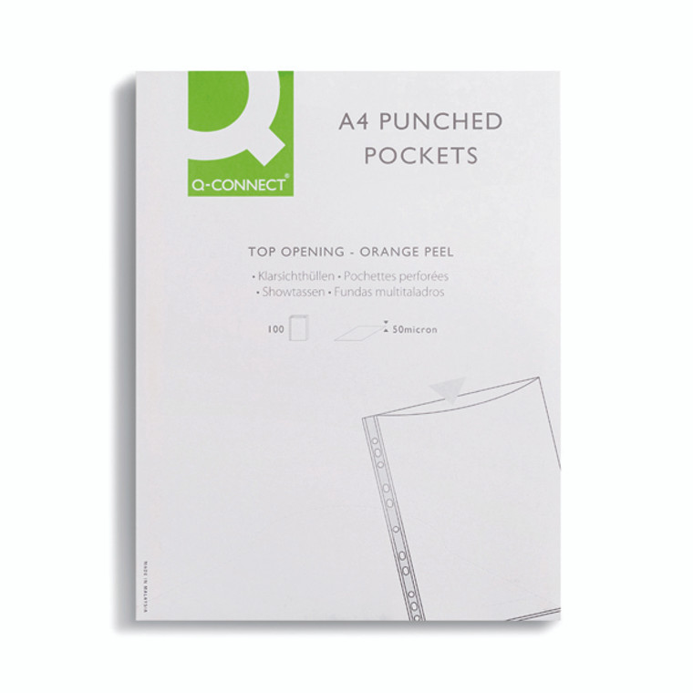 KF24001 Q-Connect Punched Pockets Polypropylene 50 Micron A4 Clear Pack 100 KF24001