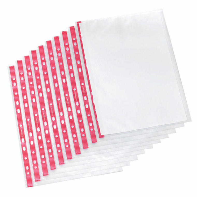 KF01123 Q-Connect Delux Punched Pocket Side Opening Red Strip A4 Pack 25 KF01123