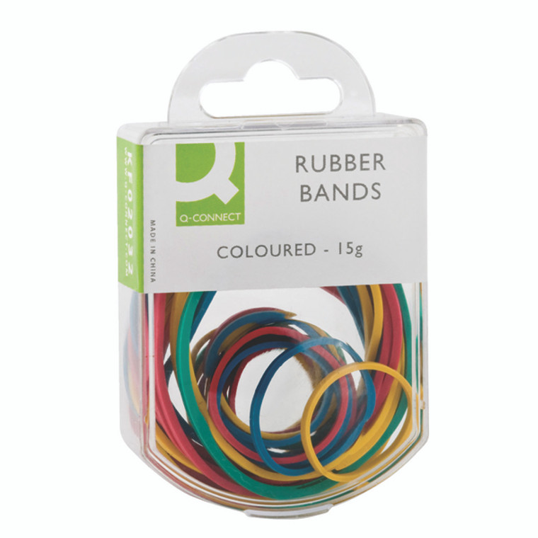 KF02032Q Q-Connect Rubber Bands Assorted Sizes Coloured 15g Pack 10 KF02032Q