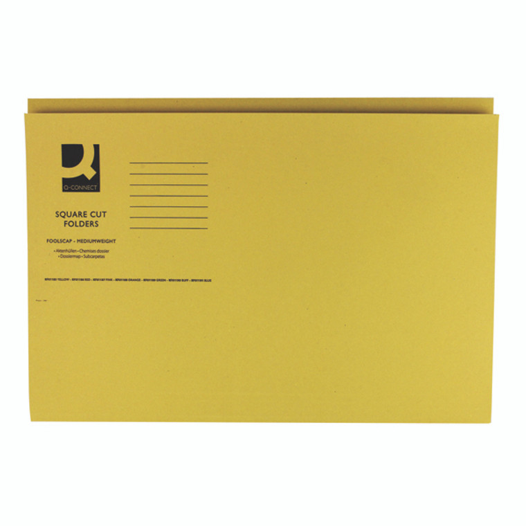 KF01185 Q-Connect Square Cut Folder Mediumweight 250gsm Foolscap Yellow Pack 100 KF01185