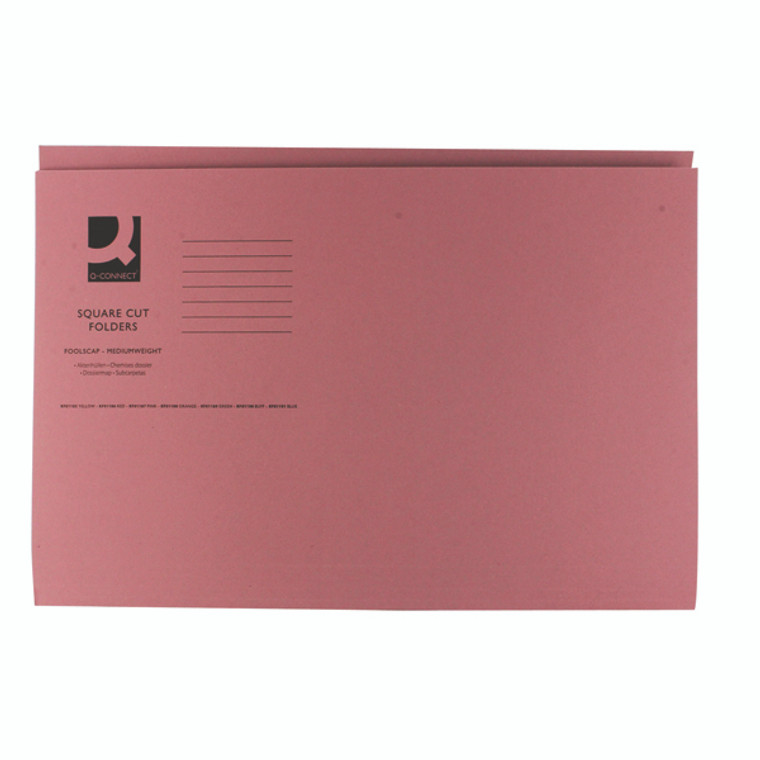 KF01187 Q-Connect Square Cut Folder Mediumweight 250gsm Foolscap Pink Pack 100 KF01187