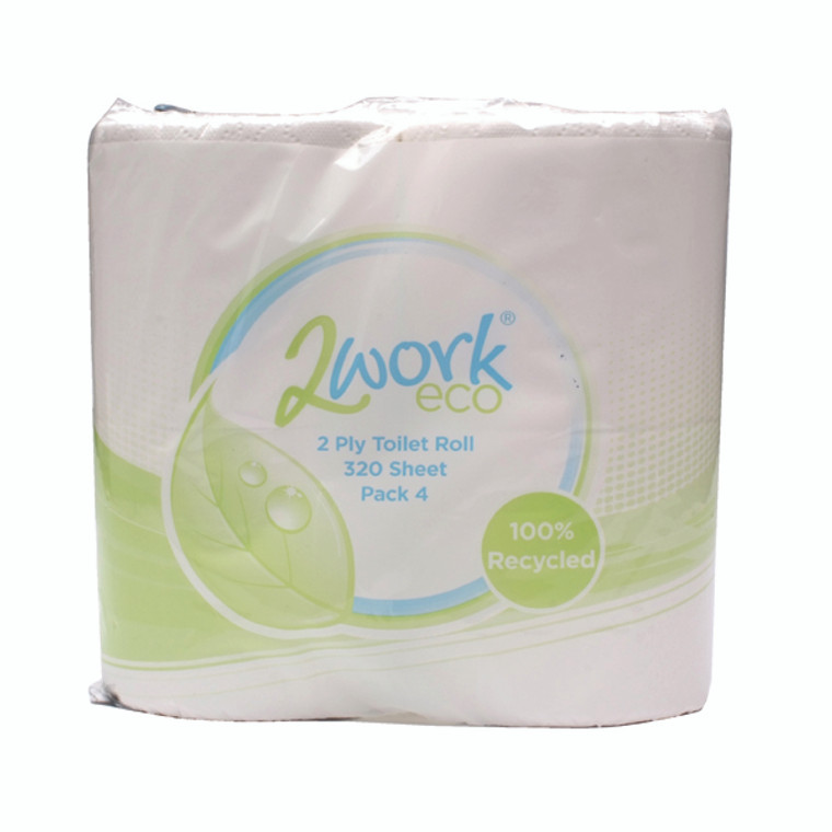 KF03808 2Work Recycled 2-Ply Toilet Roll 320 Sheets Pack 36 KF03808