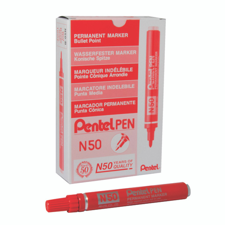 PEN50R Pentel N50 Permanent Bullet Marker Broad Red Pack 12 N50-B