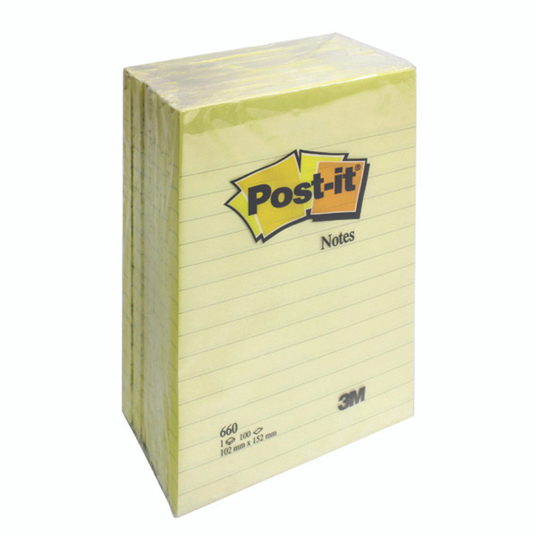 3M01425 Post-it Notes XXL 101 x 152mm Lined Canary Yellow Pack 6 660