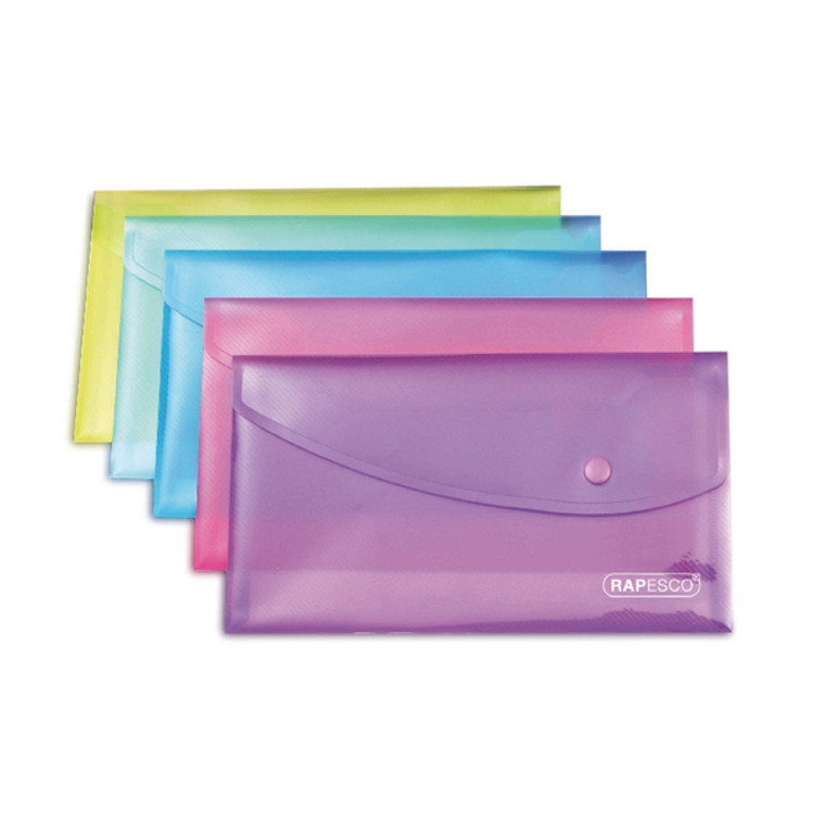 HT17016 Rapesco Popper Wallet A5 Assorted Pack 5 0689