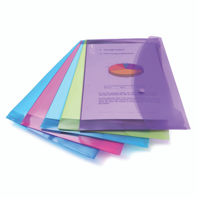 HT17015 Rapesco Popper Wallet Foolscap Assorted Pack 5 0688