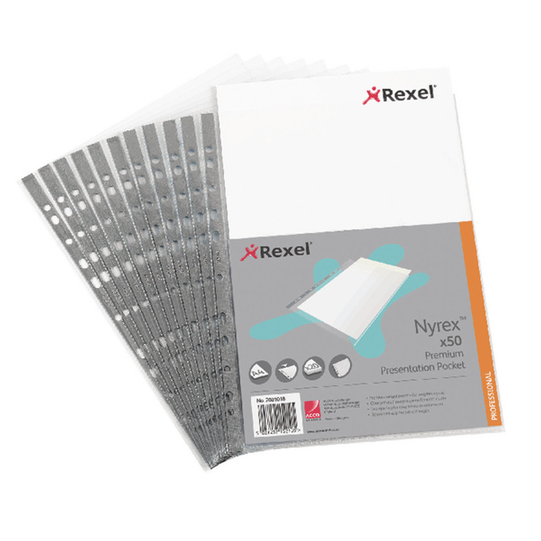 RX15210 Rexel Nyrex Premium Top Opening Pocket A4 Pack 50 2001018