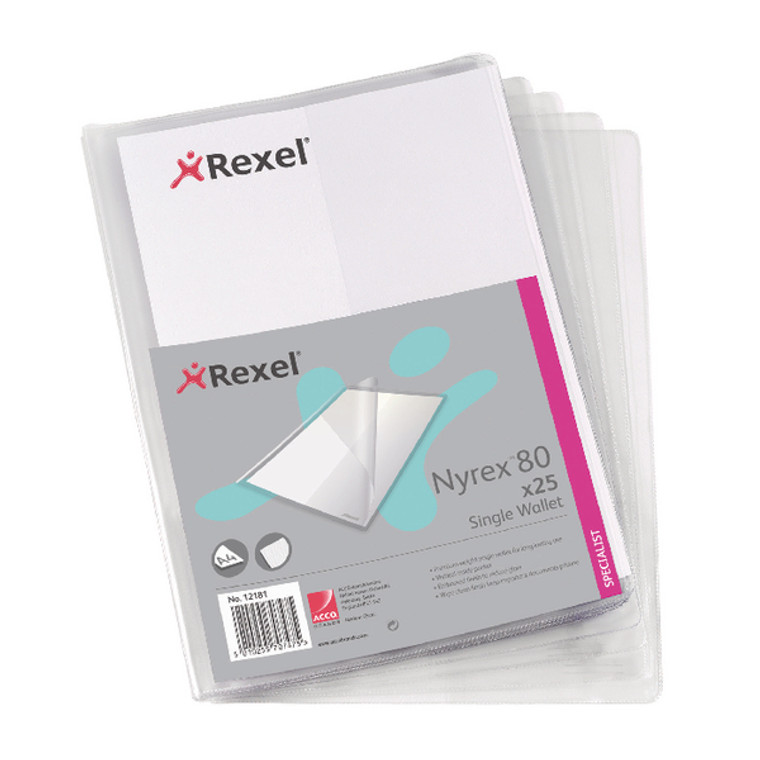 RX12181 Rexel Nyrex Single Wallet A4 Clear Pack 25 12181