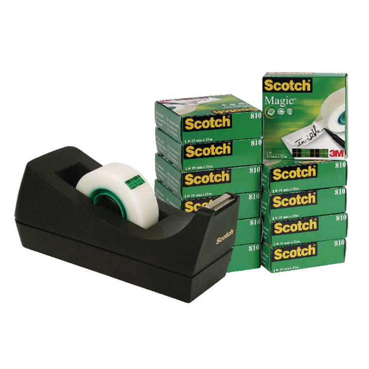 3M25910 Scotch Magic Tape 810 19mm x 33m Pack 12 with Free Dispenser SM12