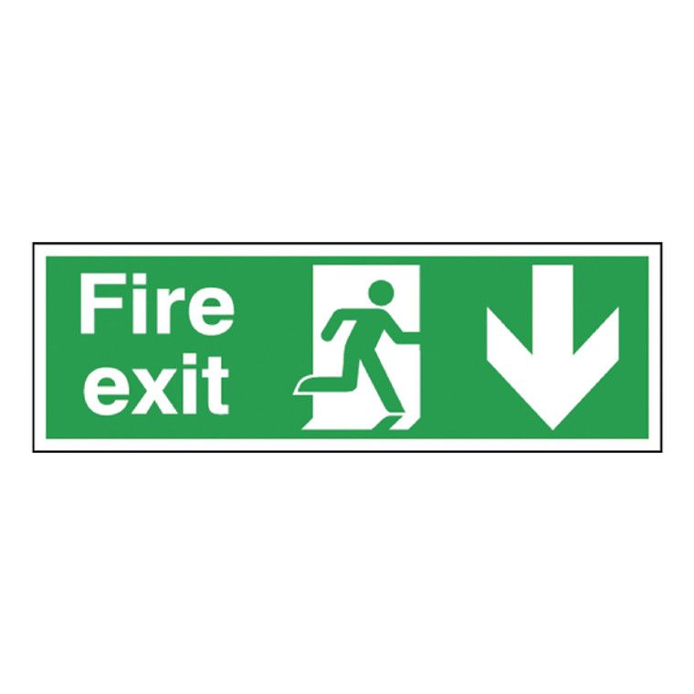 SR71172 Safety Sign Fire Exit Running Man Arrow Down 150x450mm Self-Adhesive E100A S