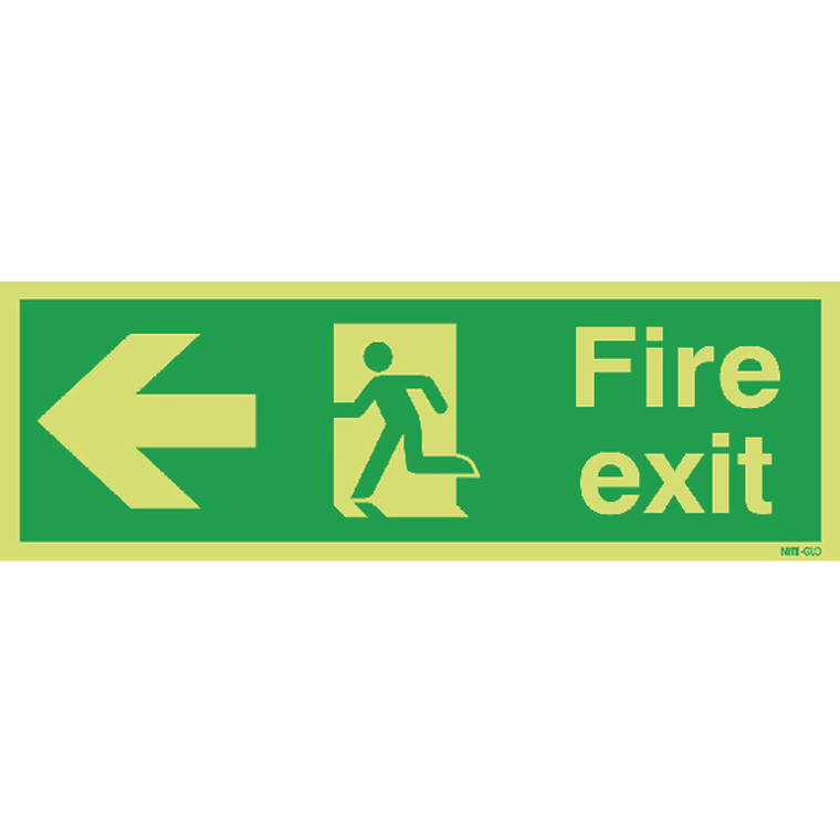 SR11152 Safety Sign Niteglo Fire Exit Running Man Arrow Left 150x450mm PVC FX04311M