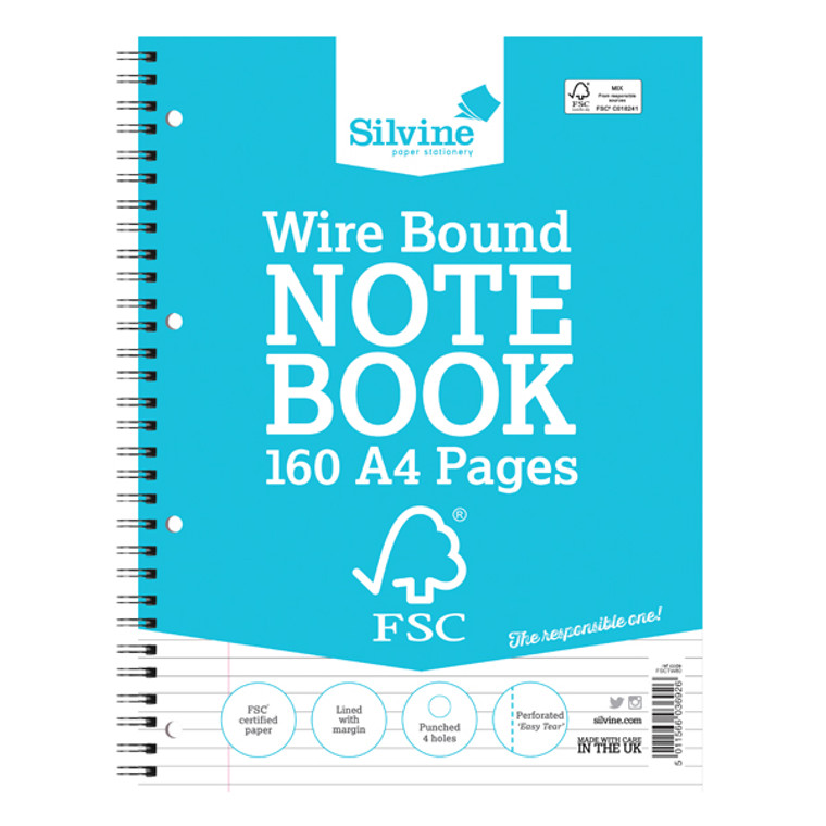 SV43692 Silvine Envrio Wirebound Notebook A4 160 Pages Pack 5 FSCTW80