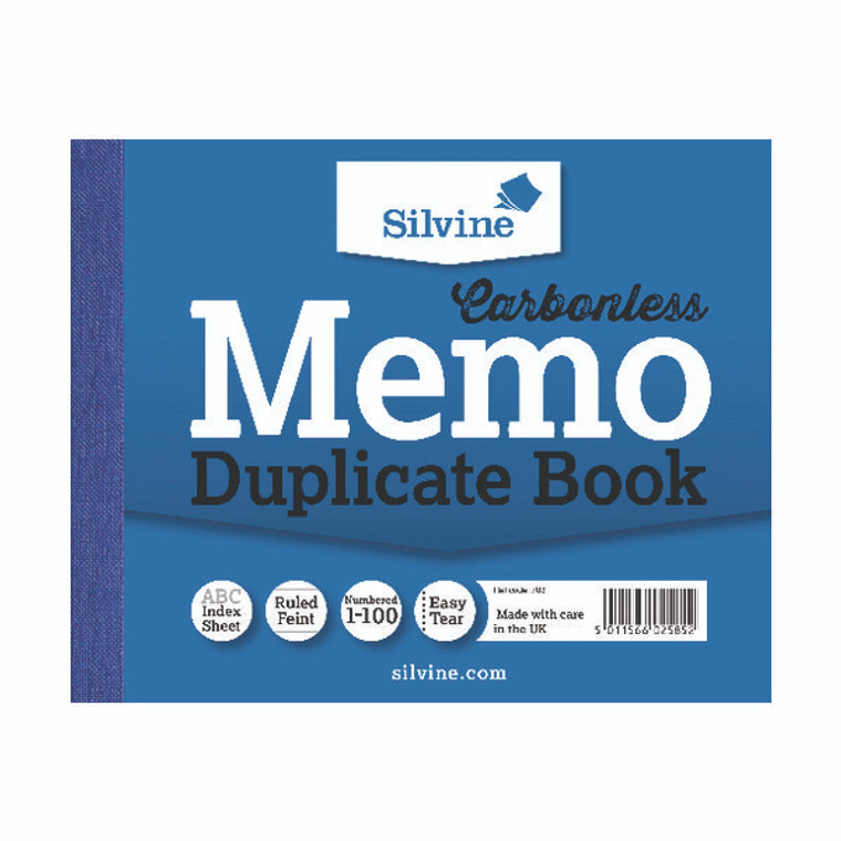 SV42585 Silvine Carbonless Duplicate Memo Book 102x127mm Pack 12 703-T