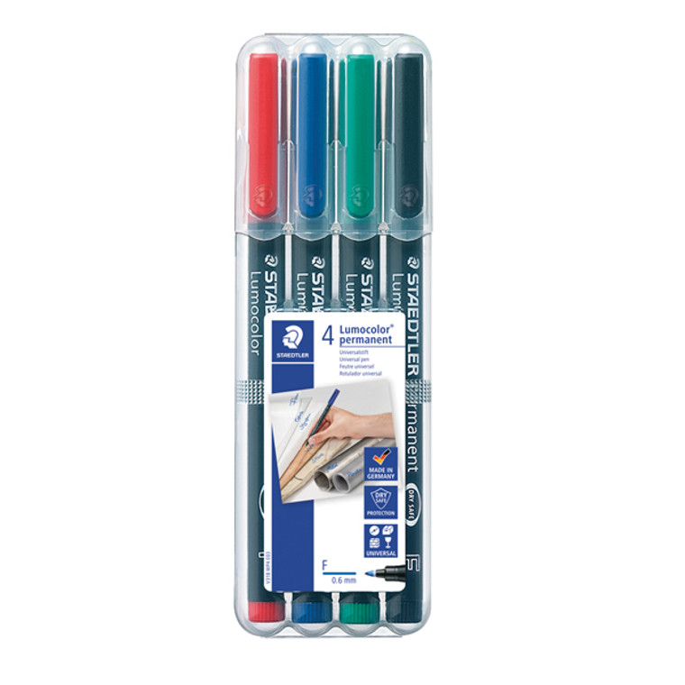 ST31080 Staedtler Lumocolour Pen Permanent Fine Assorted Pack 4 318-WP4