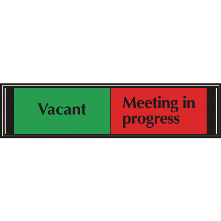 UP20219 Sliding Sign Vacant Meeting In Progress Self Adhesive 225x52mm
