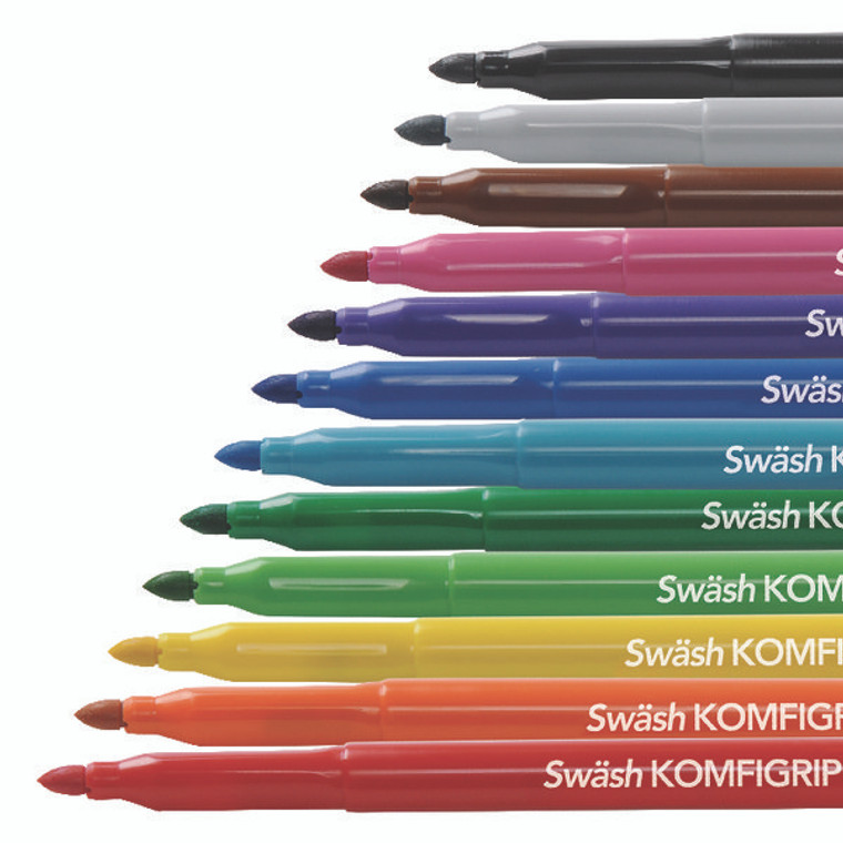 EG60376 Swash KOMFIGRIP Colouring Pen Broad Tip Assorted Pack 12 TW12BD