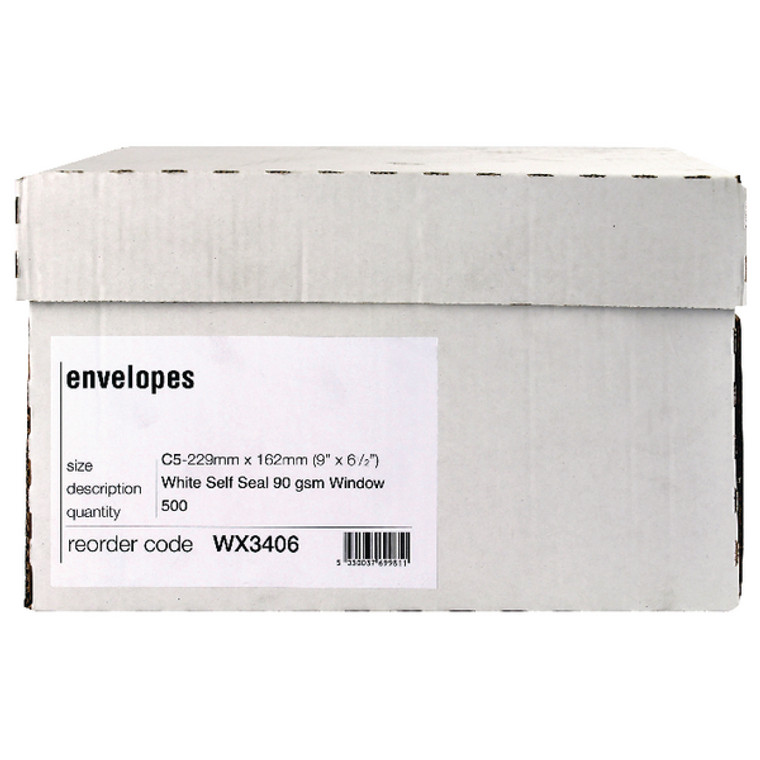 WX3406 Envelope C5 Window 90gsm Self Seal White Boxed Pack 500 WX3406