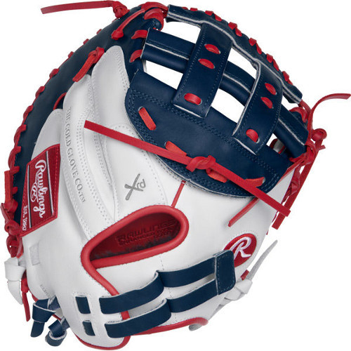 33 Inch Rawlings Liberty Advanced Color Series RLACM33FPWNS White/Navy/Scarlet Women's Fastpitch Softball Catchers Mitt