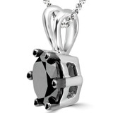1/2 CT Round Black Diamond 6-Prong Solitaire Pendant Necklace in 10K White Gold (MDR160011)