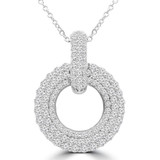 1 2/5 CTW Round Diamond Three Row Circle Pendant Necklace in 14K White Gold (MDR210041)