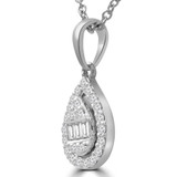 1/4 CTW Baguette Diamond Pear Halo Pendant Necklace in 14K White Gold (MDR210045)