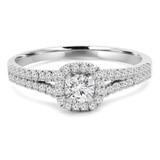 3/5 CTW Round Diamond Halo Engagement Ring in 14K White Gold With accents (MD210172)