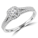 3/5 CTW Round Diamond Halo Engagement Ring in 14K White Gold With accents (MD210172)
