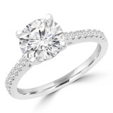 7/8 CTW Round Diamond Cathedral Solitaire with Accents Engagement Ring in 14K White Gold (MD200114)
