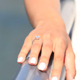 7/8 CTW Round Diamond Cathedral Solitaire with Accents Engagement Ring in 14K White Gold (MD200114)