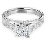 7/8 CTW Princess Diamond Vintage Cathedral Solitaire with Accents Engagement Ring in 14K White Gold (MD210317)