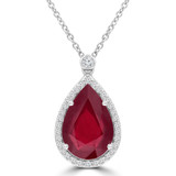 4 1/5 CTW Pear Red Ruby Pear Halo Pendant Necklace in 14K White Gold (MDR220176)