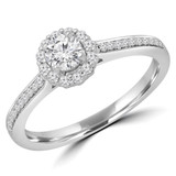2/5 CTW Round Diamond Floral Halo Engagement Ring in 14K White Gold with Accents (MD230068)