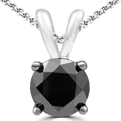 1 1/2 CT Round Black Diamond 4-Prong Solitaire Pendant Necklace in 10K White Gold (MDR170028)