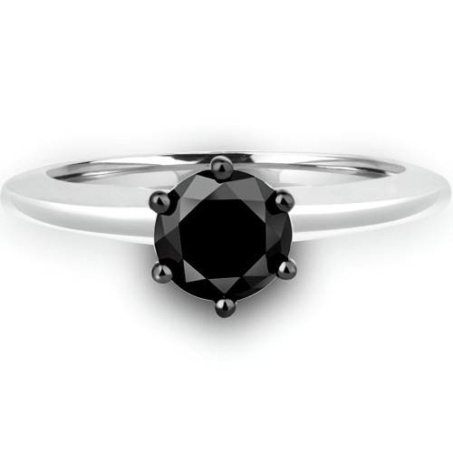 1 1/20 CT Round Black Diamond 6-Prong Solitaire Engagement Ring in 10K White Gold (MDR170038)