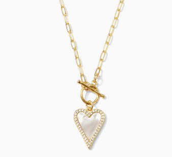 Splendid Iris- Mother Of Pearl Heart Toggle Necklace
