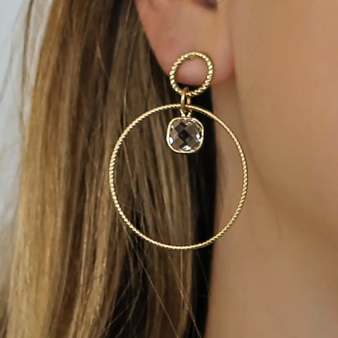 Island Designs- Double Hoop Round Earrings with Crystal Drop
