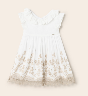 Mayoral- Linen Dress with Embroidery Motif