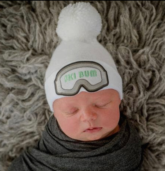 ILY Bean- White Ski Bum Newborn Hat