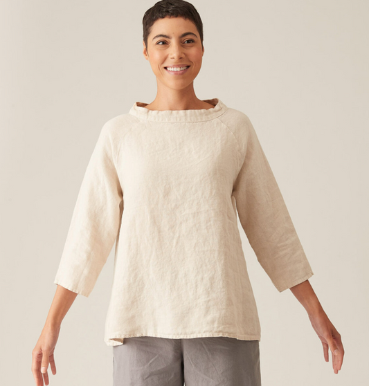 Cut Loose- Linen Stand Up Collar Top