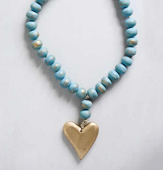 Creative Co-Op- Hand Carved Mango Wood Rosary with Heart