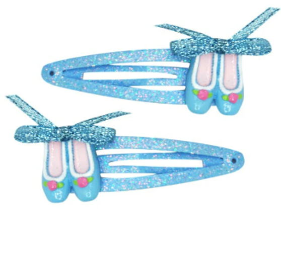 Pink Poppy- Ballet Shoe Blue Hairclips