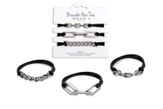 Bracelet Hair Ties - White Chain Link on Black cord