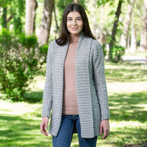 Open Front Cable Knit Cardigan AWL121 Grey SAOL Knitwear Front View