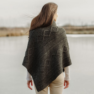 Cable Knit Cowl Neck Poncho ML906 Charcoal SAOL Knitwear Reverse View