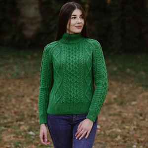ML150 Cable Knit Turtle Neck Sweater Green SAOL Knitwear