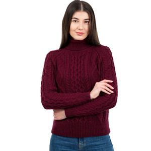 ML150 Cable Knit Turtle Neck Sweater Wine Color  SAOL Knitwear