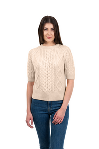 ML151 Short Sleeve Cable Sweater Parsnip SAOL Knitwear