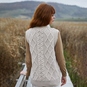 ML153 Oversized Aran Cable Vest for Ladies in Parsnip Color SAOL